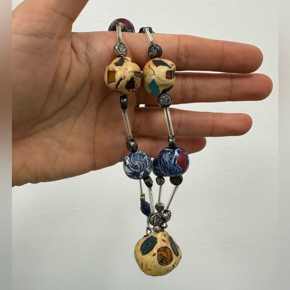 Vintage Handmade Statement Necklace Beaded Jewelry Chunky 24” - Picture 10 of 12